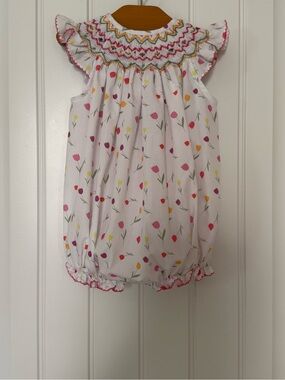 Ruth & Ralph Smocked Tulip Floral Bubble Romper Size 9M Boutique Baby Girl